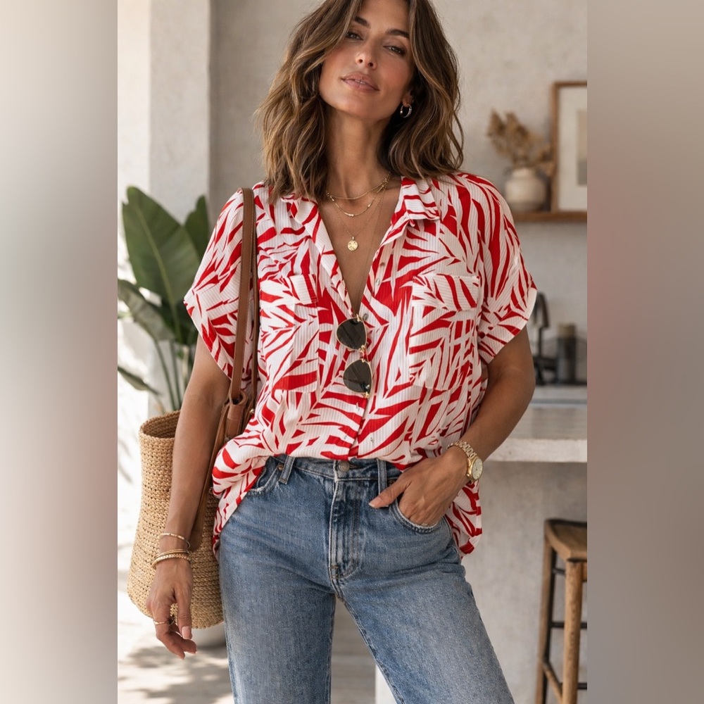 Flora Kung VTG Silk Tropical Print Blouse Size 12